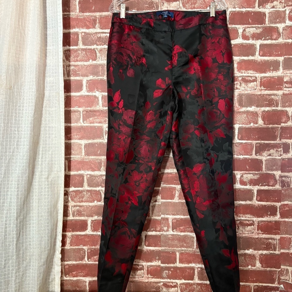 Talbots Red and Black Floral Pants